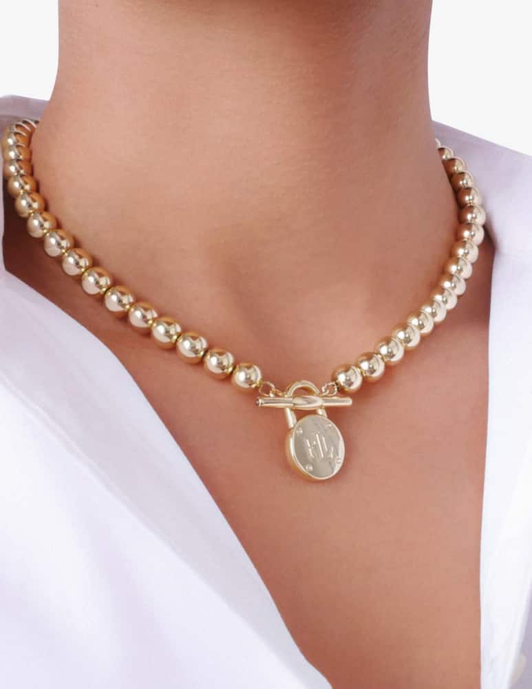 rinascente Lauren Ralph Lauren Signature Gold Beaded necklace with Logo Padlock