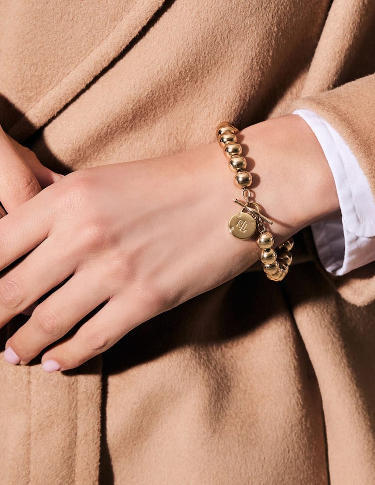 rinascente Lauren Ralph Lauren Signature Gold Beaded bracelet with Logo Padlock