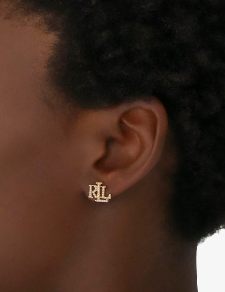 rinascente Lauren Ralph Lauren Orecchini dorati con logo e perla