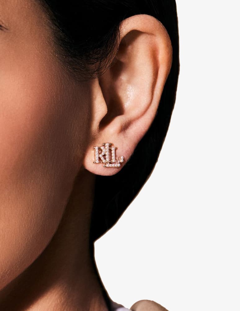 rinascente Lauren Ralph Lauren Orecchini dorati con logo e perla