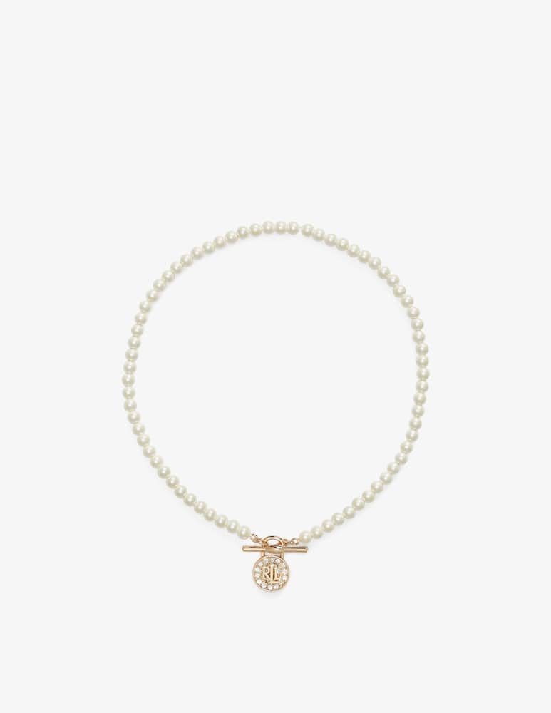 rinascente Lauren Ralph Lauren 17" Pearl Pendant necklace with Gold & Crystal Padlock