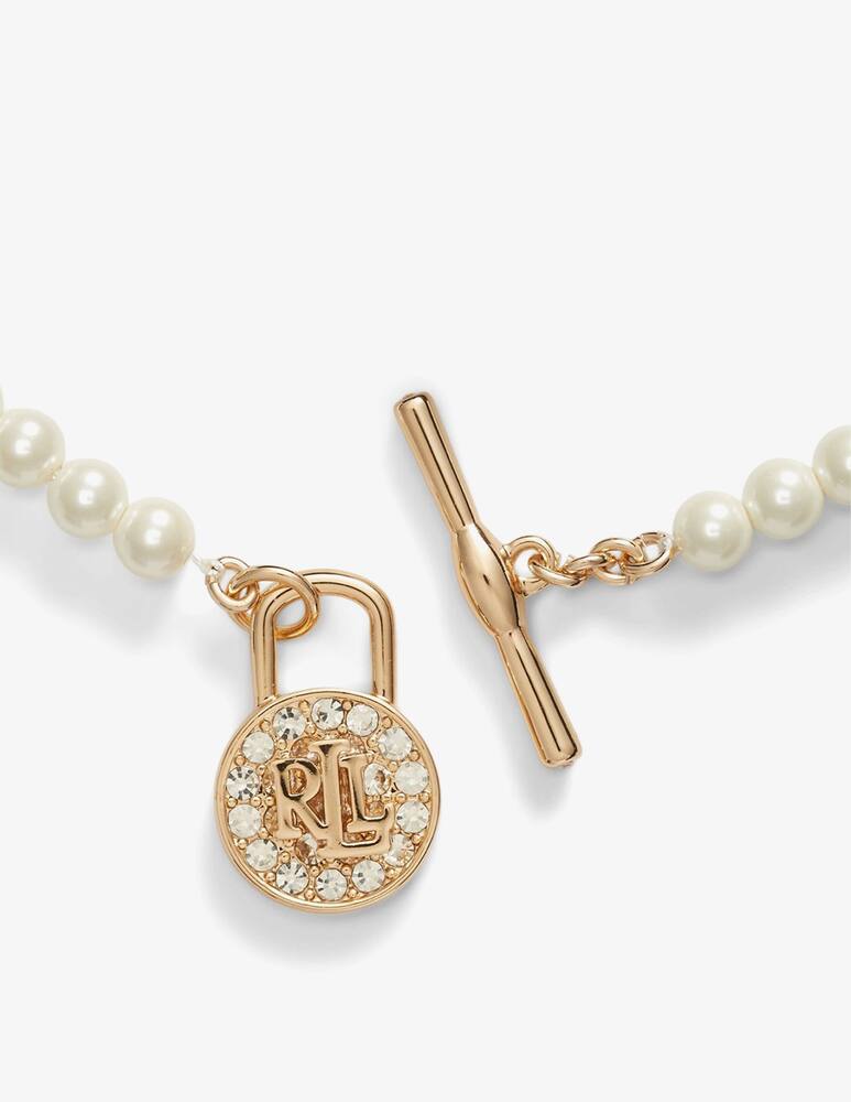 rinascente Lauren Ralph Lauren 17" Pearl Pendant necklace with Gold & Crystal Padlock