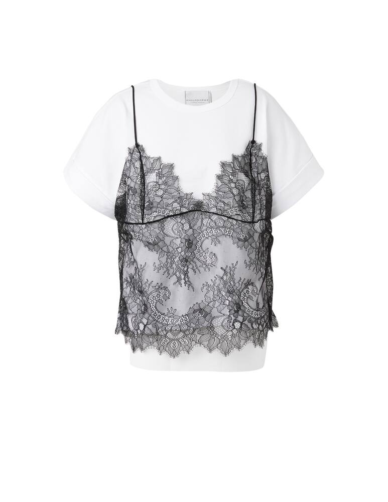 rinascente Philosophy di Lorenzo Serafini T-shirt in cotone con top in pizzo