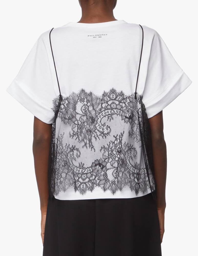 rinascente Philosophy di Lorenzo Serafini T-shirt in cotone con top in pizzo