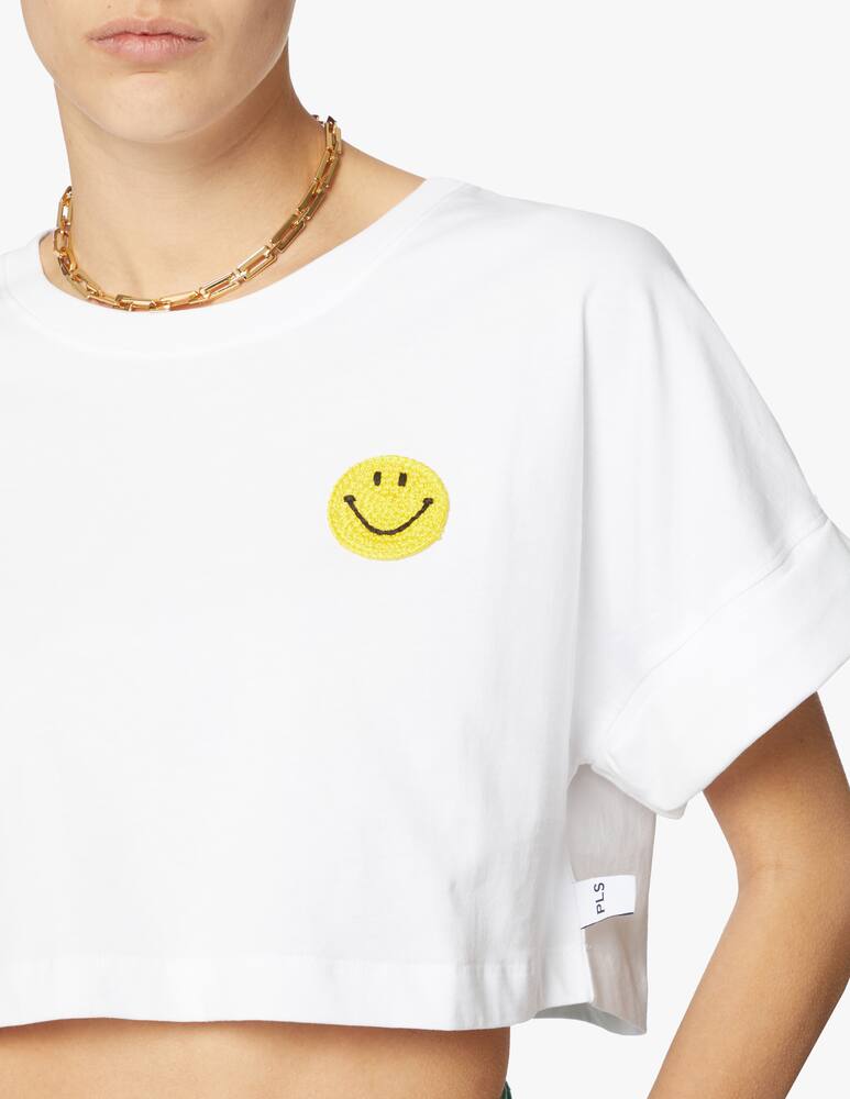 rinascente Philosophy di Lorenzo Serafini Cotton crop t-shirt with smile - white
