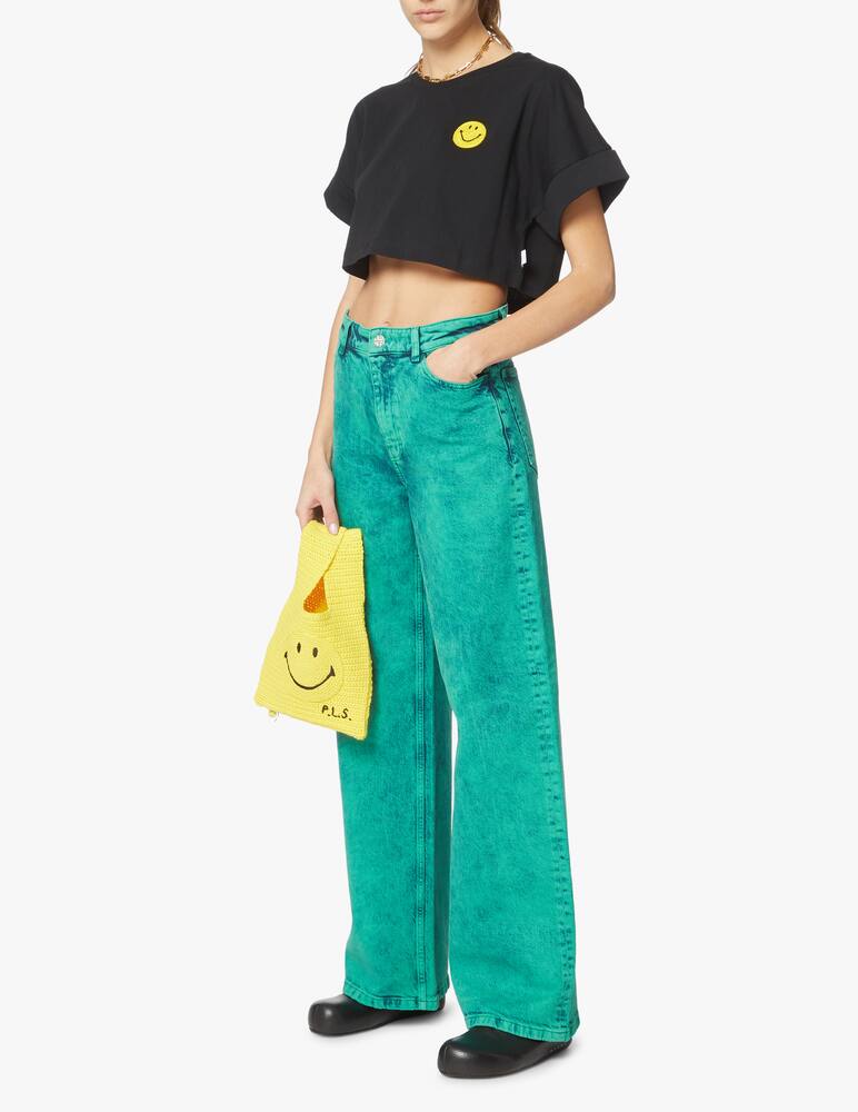 rinascente Philosophy di Lorenzo Serafini Cotton crop t-shirt with smile - black