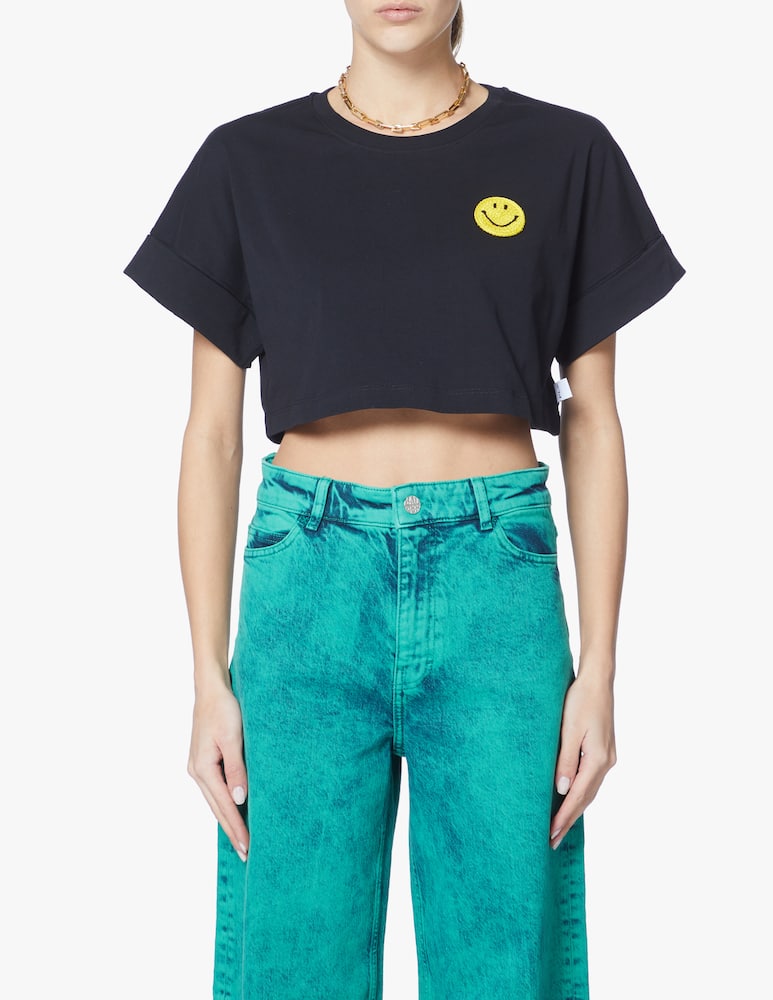 rinascente Philosophy di Lorenzo Serafini Cotton crop t-shirt with smile - black