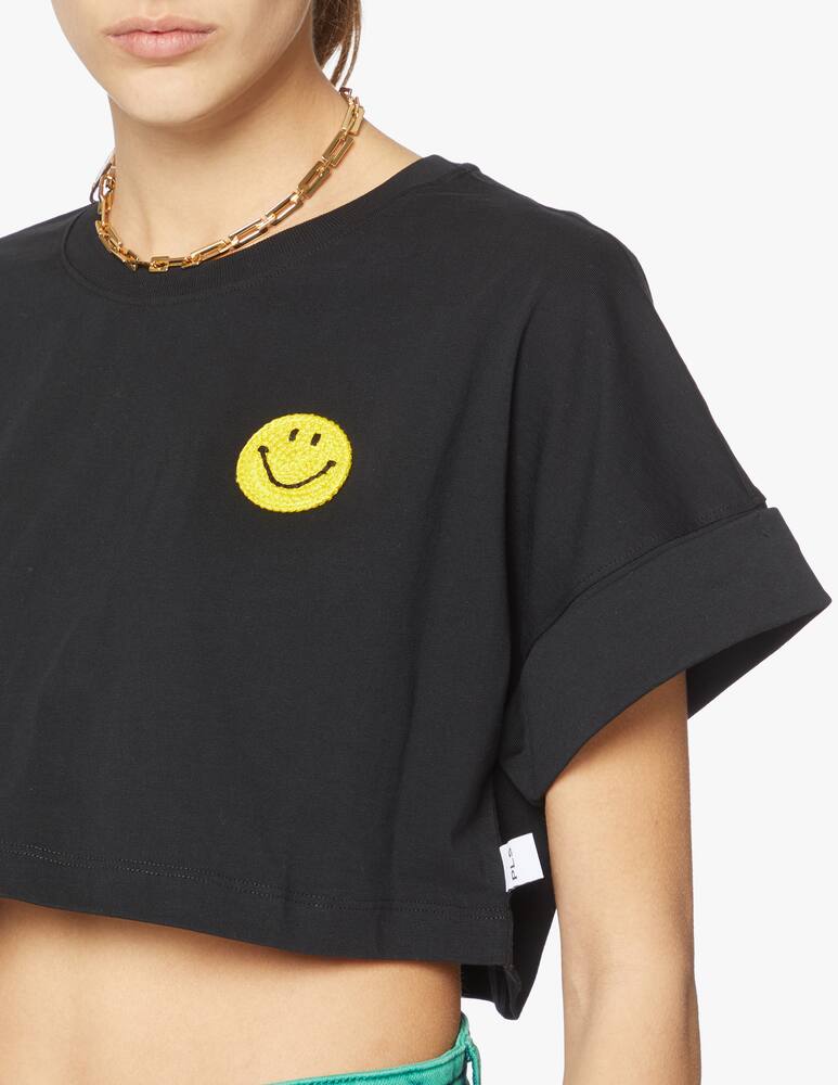 rinascente Philosophy di Lorenzo Serafini Cotton crop t-shirt with smile - black
