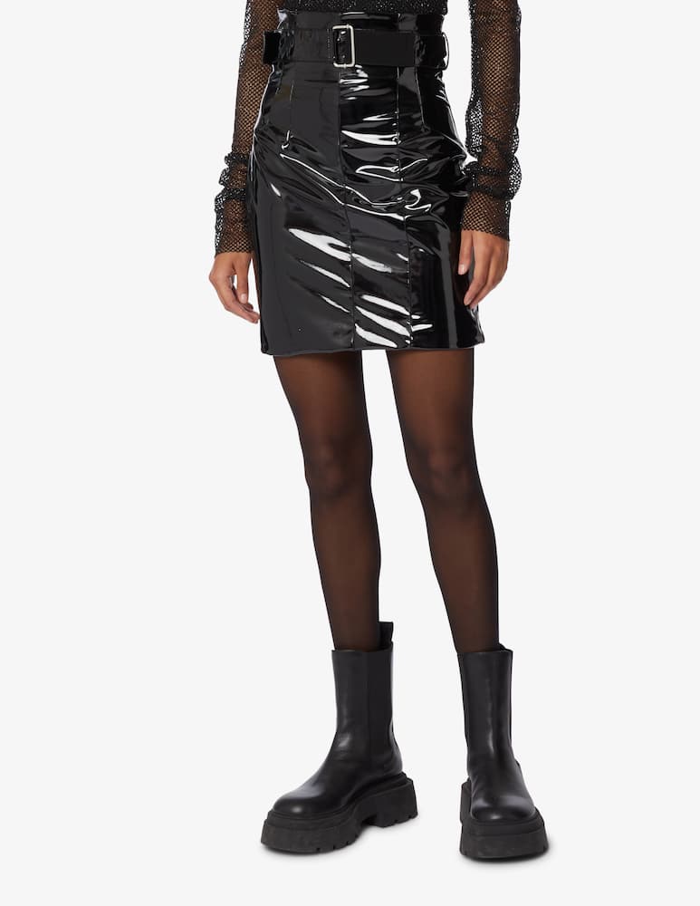 rinascente Philosophy di Lorenzo Serafini Mini vinil skirt with belt - Black