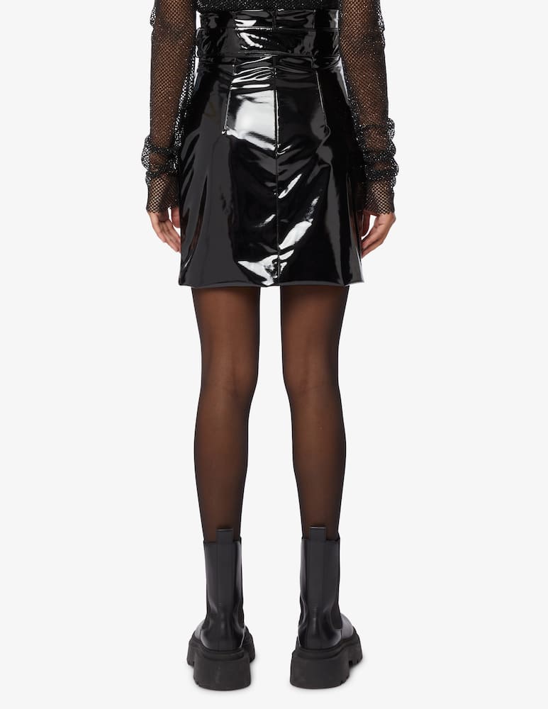 rinascente Philosophy di Lorenzo Serafini Mini vinil skirt with belt - Black
