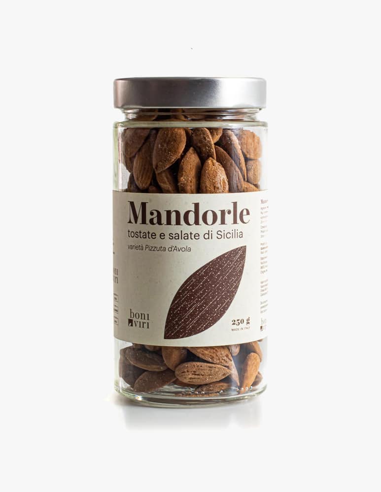 Boniviri Roasted salted almonds Pizzuta di Avola variety 250g - picture 1 Boniviri Roasted salted almonds Pizzuta di Avola variety 250g - picture 1