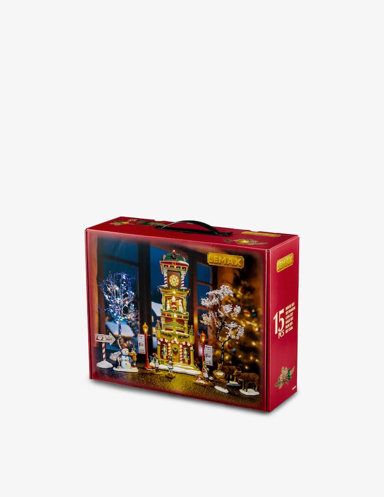 Lemax The Village Square Clock Tower Set Santa'S Wonderland - immagine 3 Lemax The Village Square Clock Tower Set Santa'S Wonderland - immagine 3