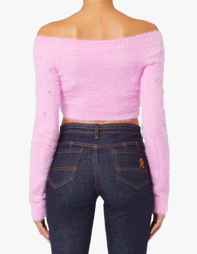 rinascente Philosophy di Lorenzo Serafini Crop a manica lunga peluche strass