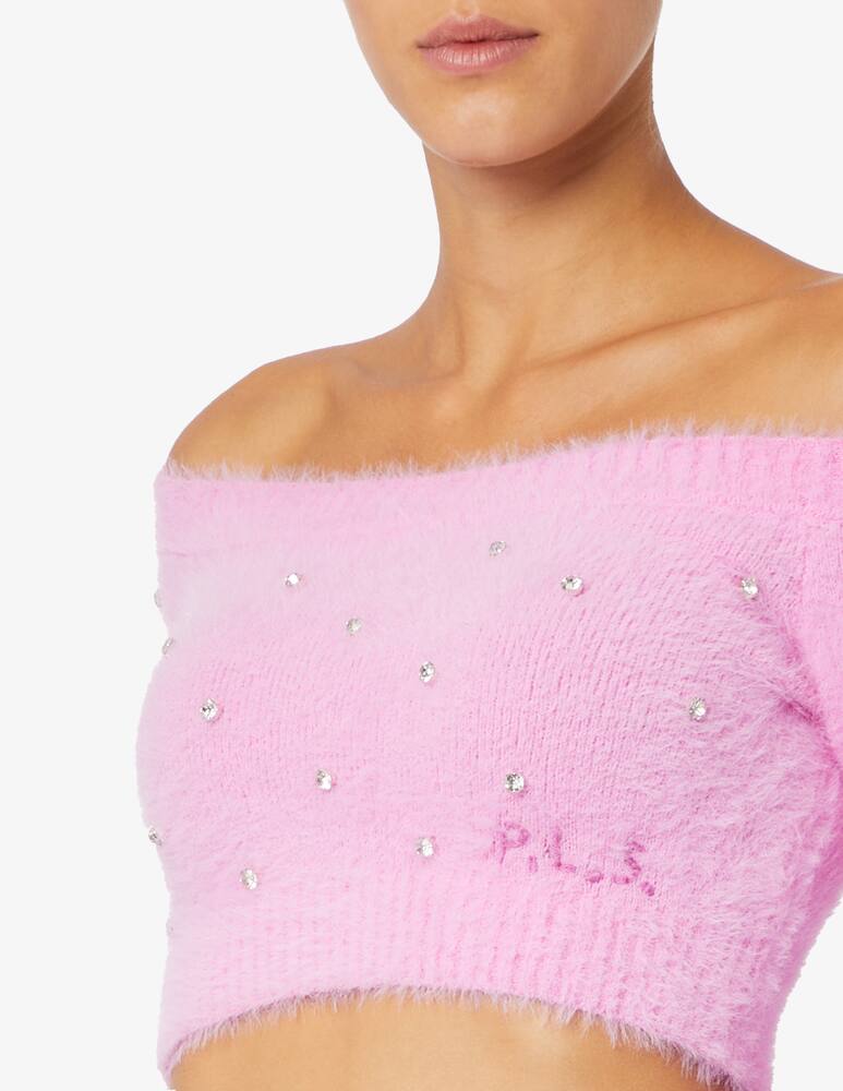 rinascente Philosophy di Lorenzo Serafini Crop a manica lunga peluche strass