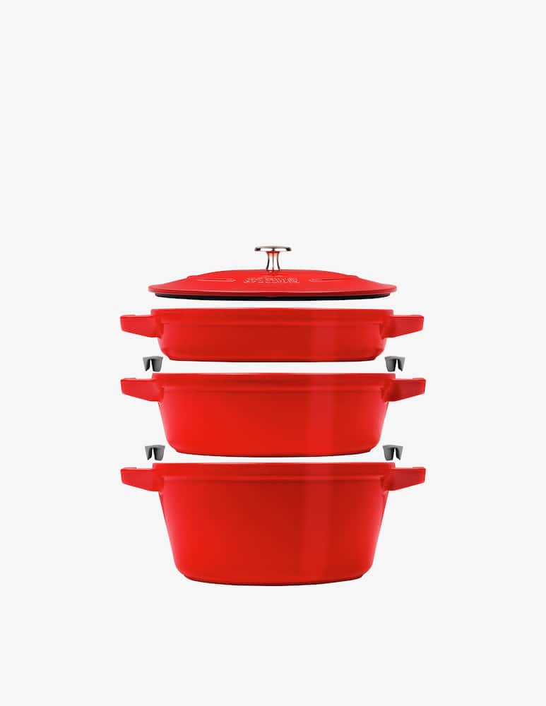 rinascente Staub Cocotte Stackable 3 Pcs Red