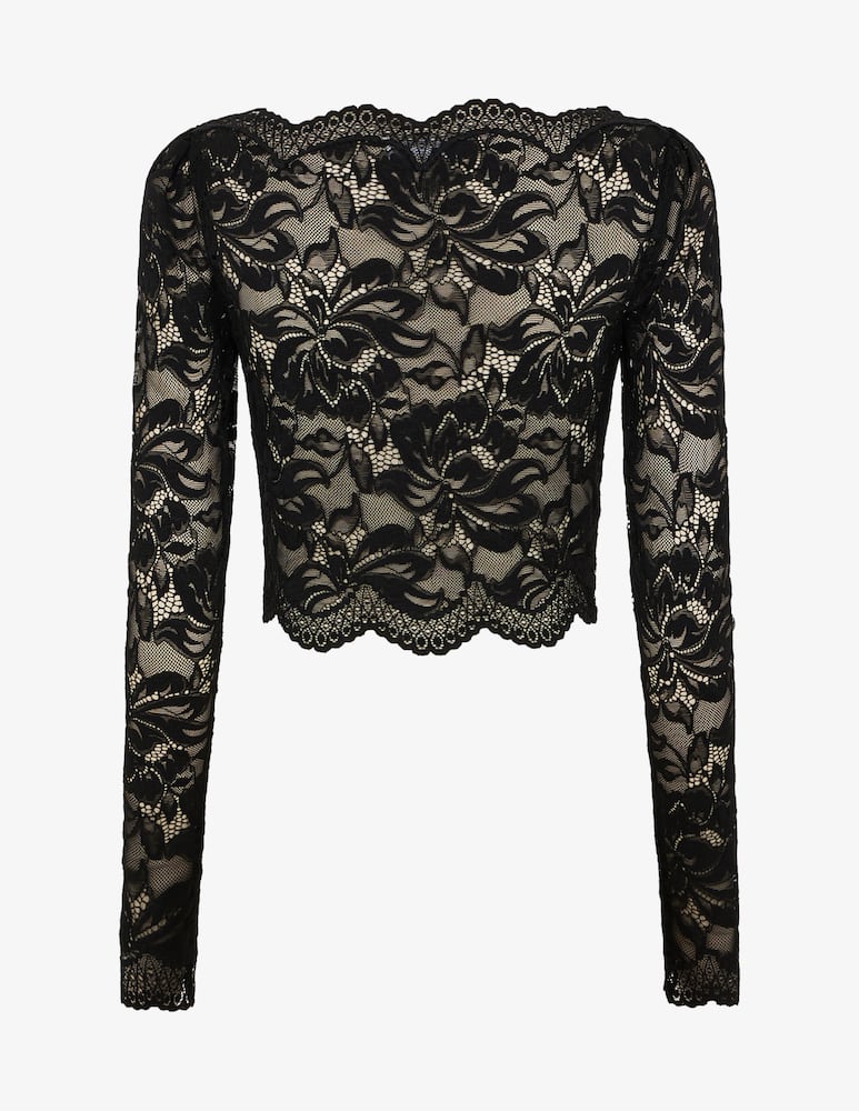 rinascente Rabanne Top corto a manica lunga in pizzo