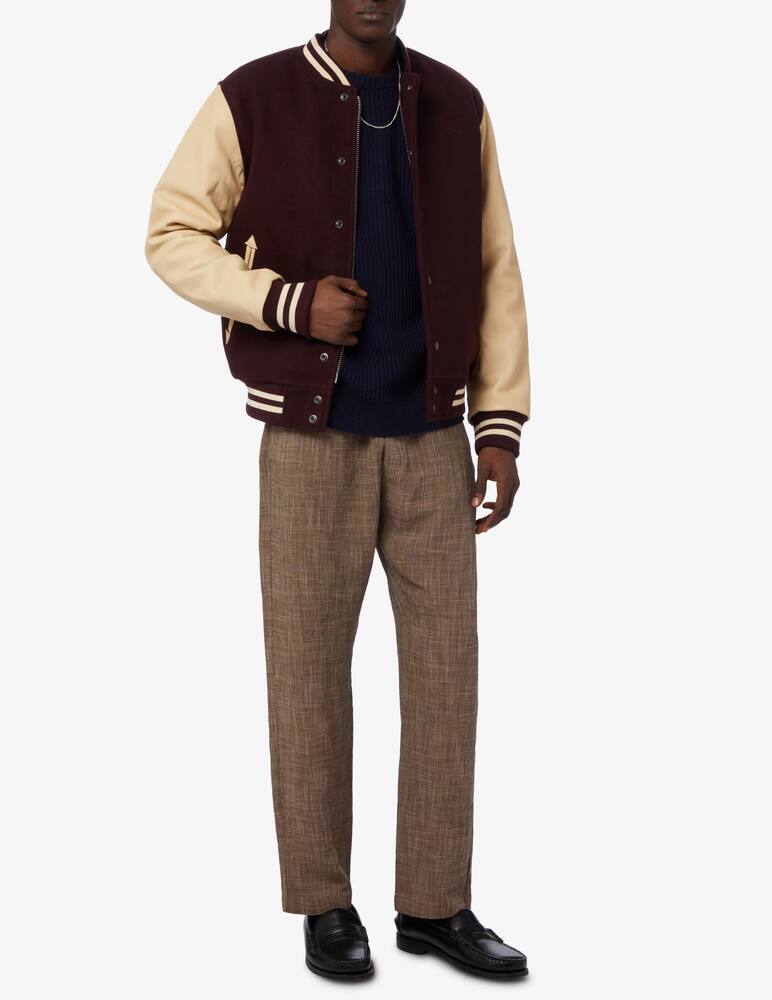 rinascente Schott Back logo leather sleeve college jacket - Brown