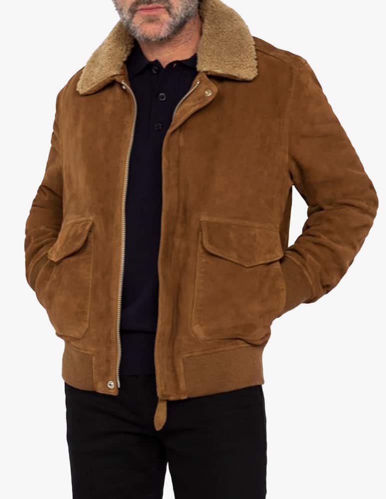 rinascente Schott Aviator suede fur collar jacket