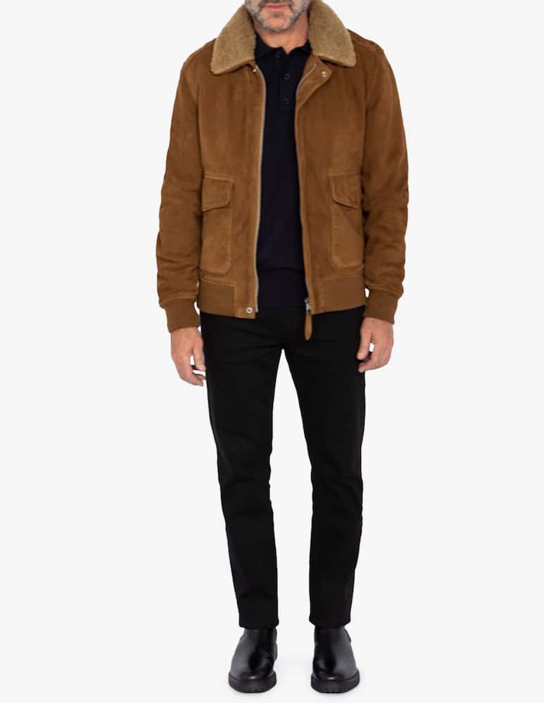 rinascente Schott Aviator suede fur collar jacket