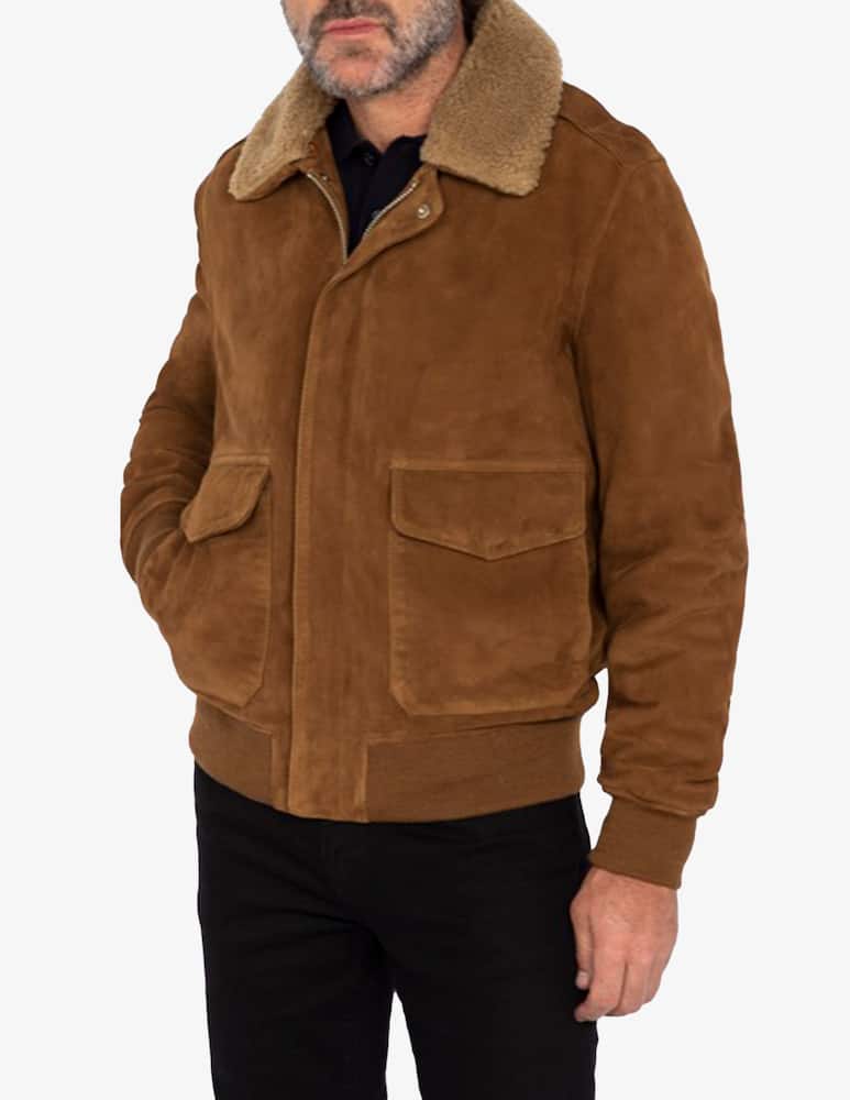 rinascente Schott Aviator suede fur collar jacket