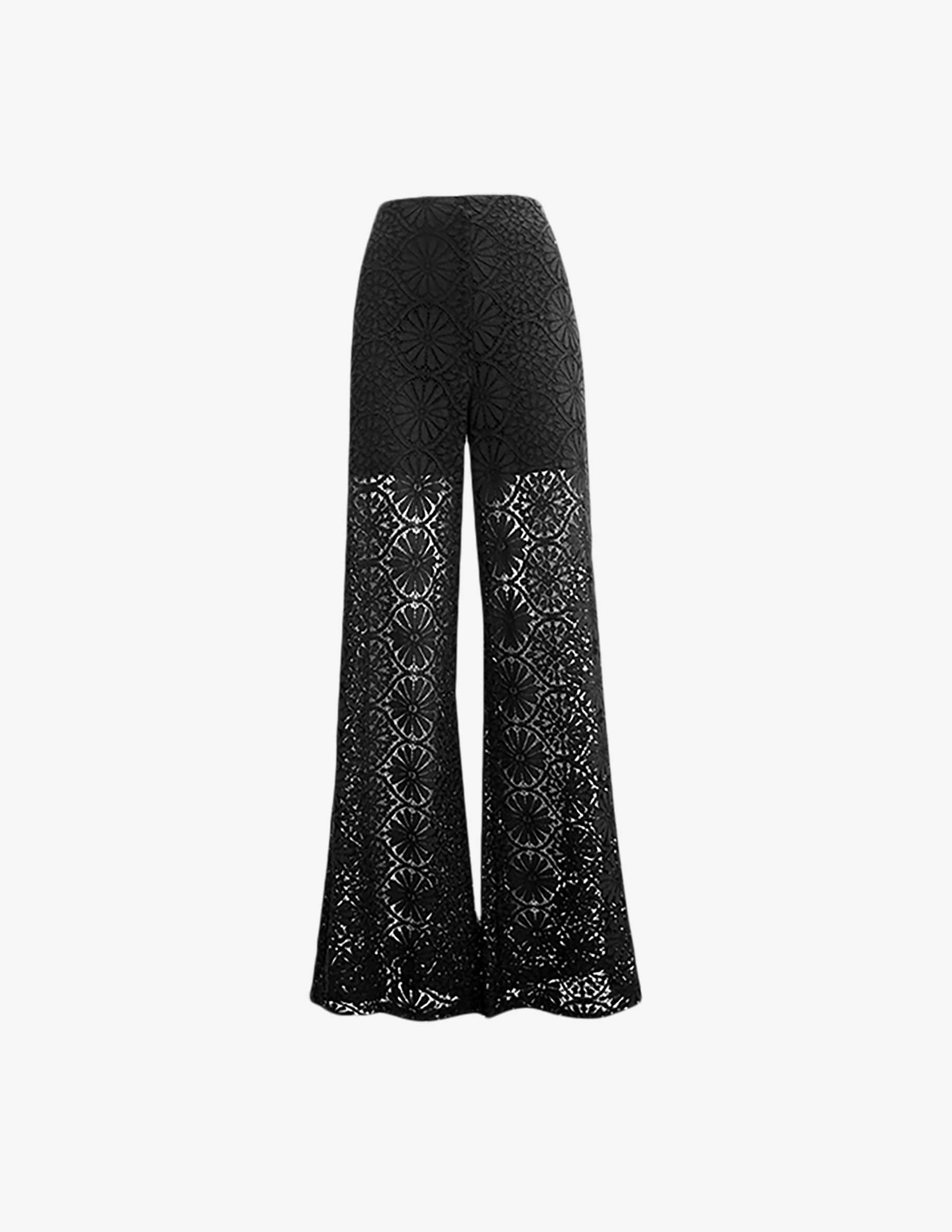 Pantaloni flare a vita alta in pizzo Rosso Wild - Donna | Place des Tendances
