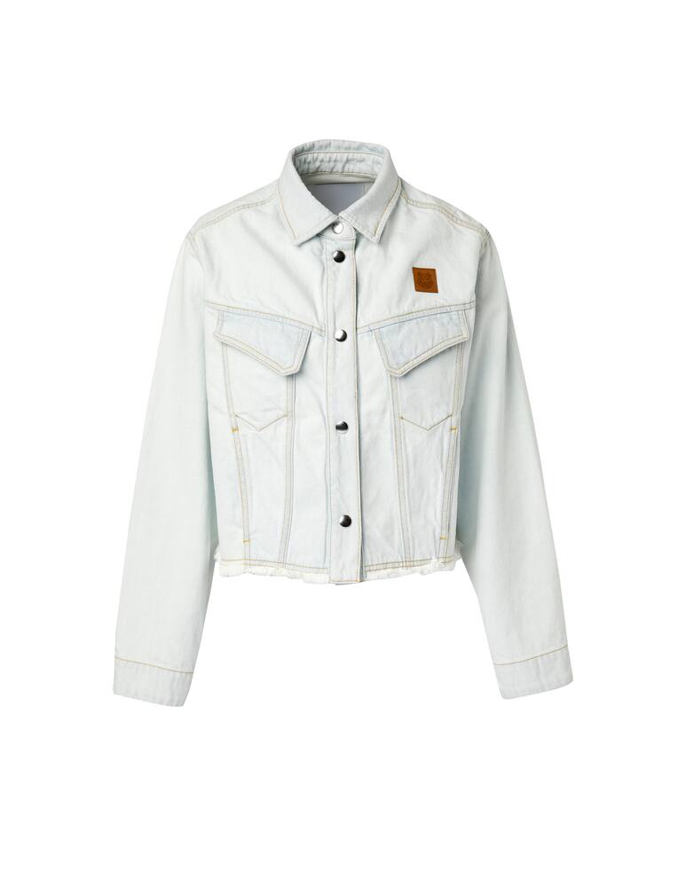 rinascente Kenzo Cropped denim jacket with fringes - light blue