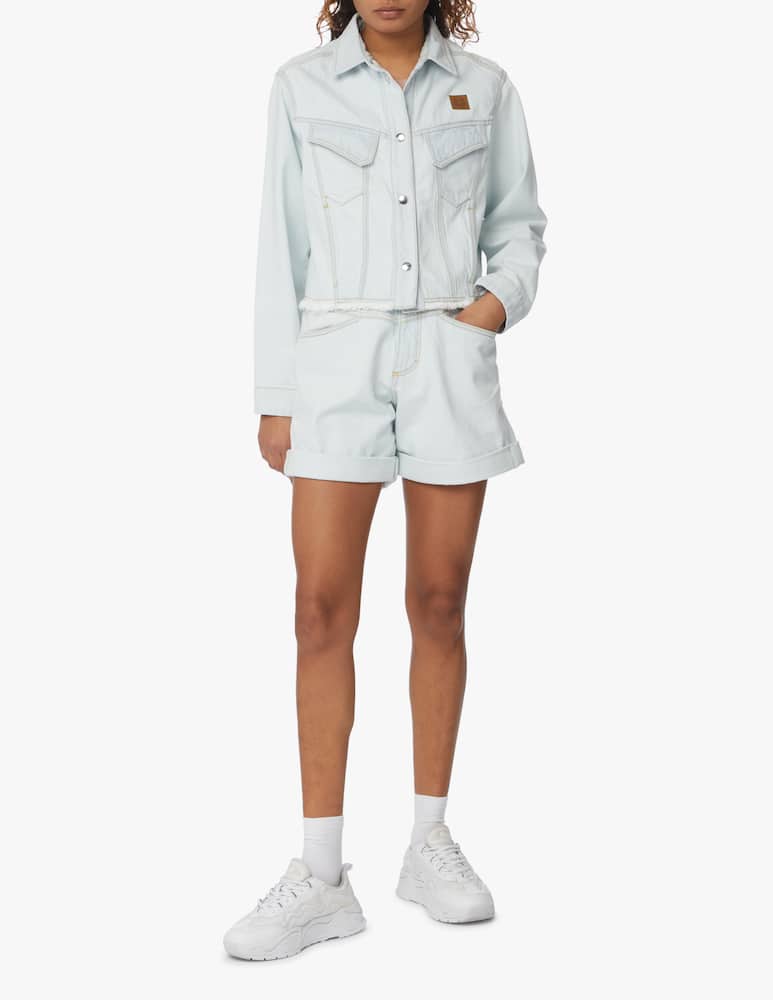 rinascente Kenzo Cropped denim jacket with fringes - light blue