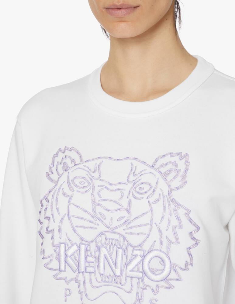 rinascente Kenzo Felpa girocollo in cotone con tigre ricamata - bianco