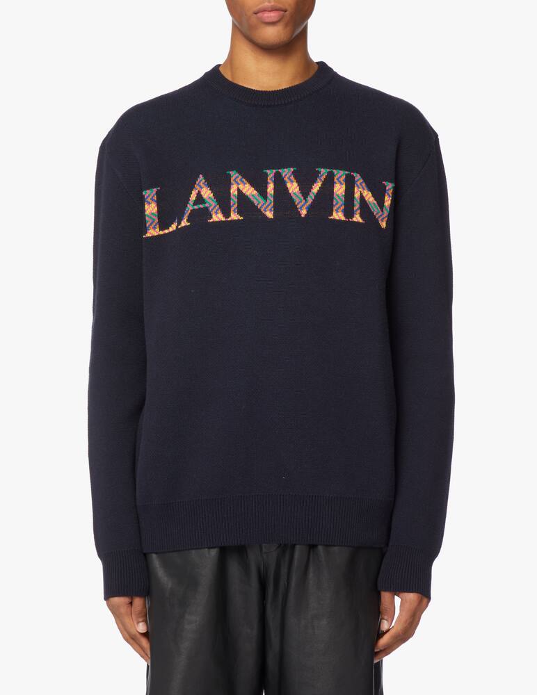 rinascente Lanvin Jacquard crewneck logo - blue