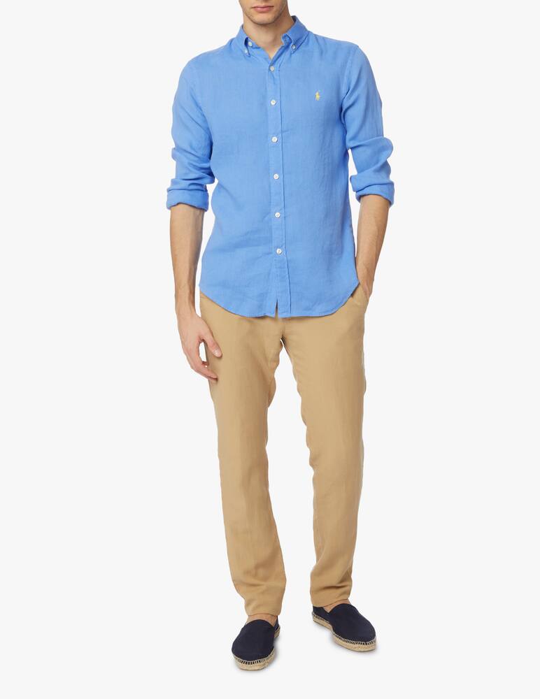 rinascente Polo Ralph Lauren Camicia botton down slim fit in lino - blu
