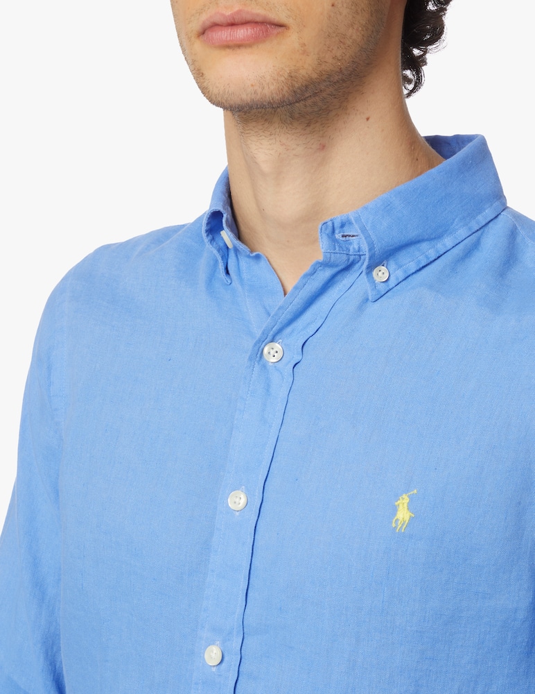 rinascente Polo Ralph Lauren Camicia botton down slim fit in lino - blu