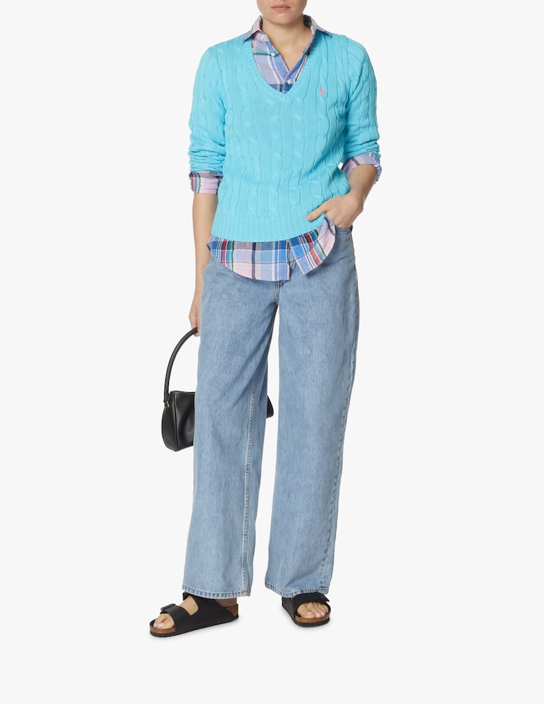 rinascente Polo Ralph Lauren Kimberly V-neck cable-knit sweater - light blue