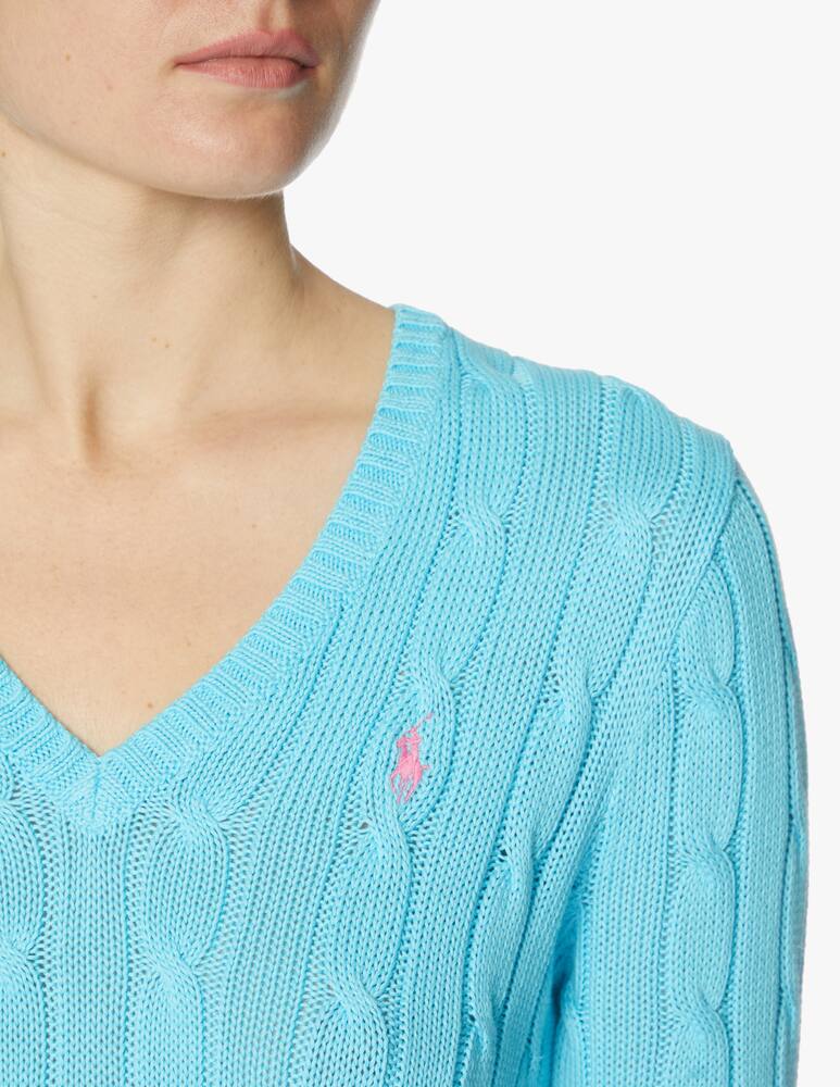 rinascente Polo Ralph Lauren Kimberly V-neck cable-knit sweater - light blue