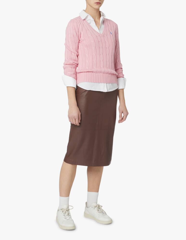 rinascente Polo Ralph Lauren Kimberly V-neck cable-knit sweater - pink