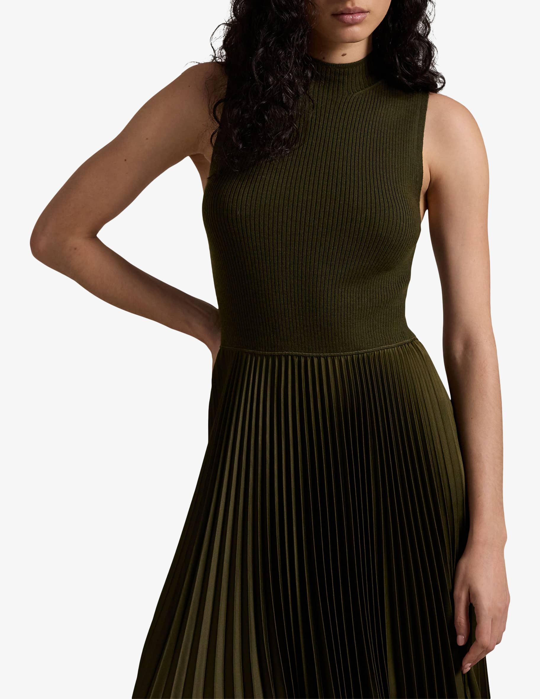ralph lauren pleated sleeveless mockneck dress Sleeveless Pleated Mock Neck Dress
