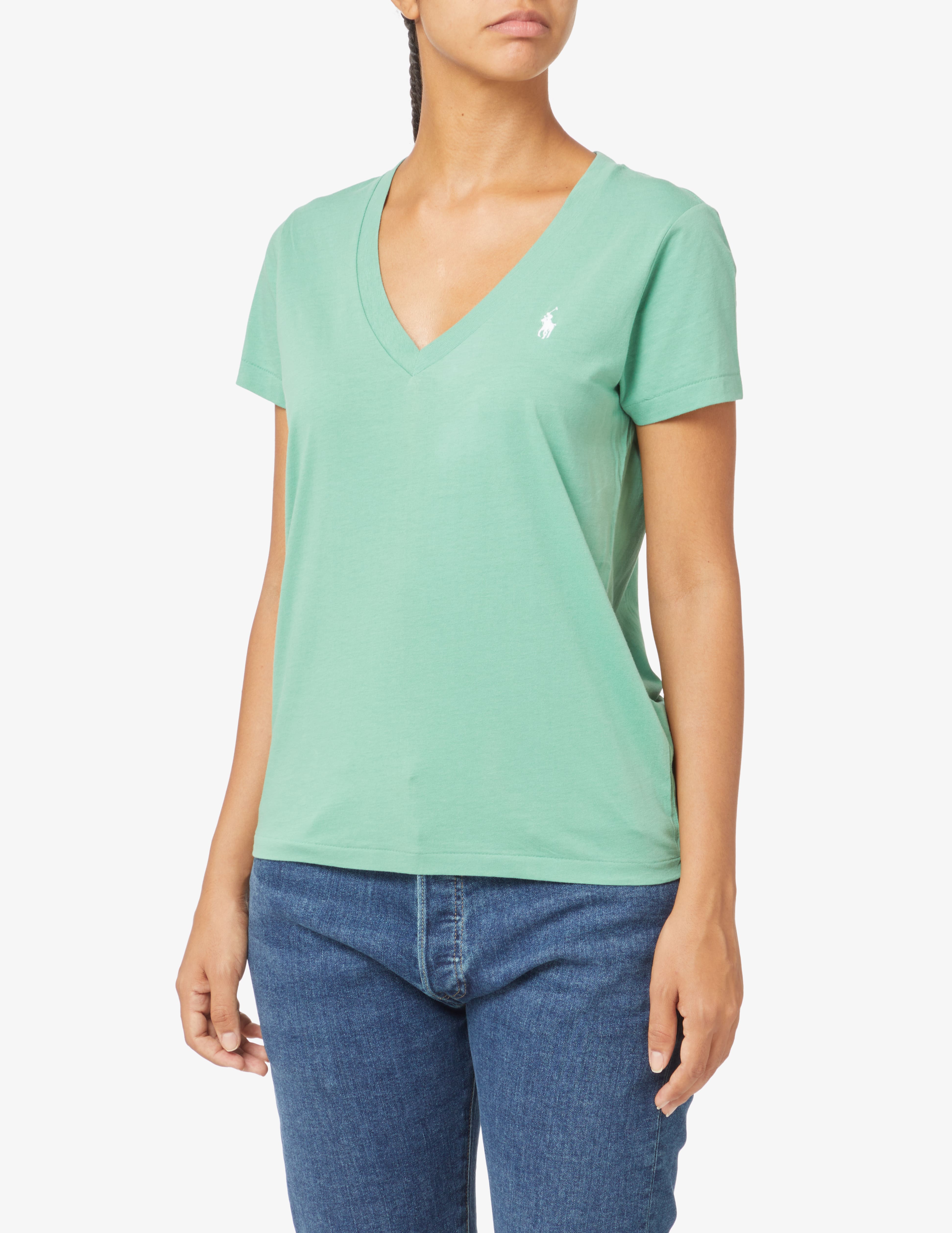 T-shirt Superdry Uomo, Scollo A V, Manica Corta, Logo Essenziale Ricamato, Cotone 100%, Blu/verde/corallo