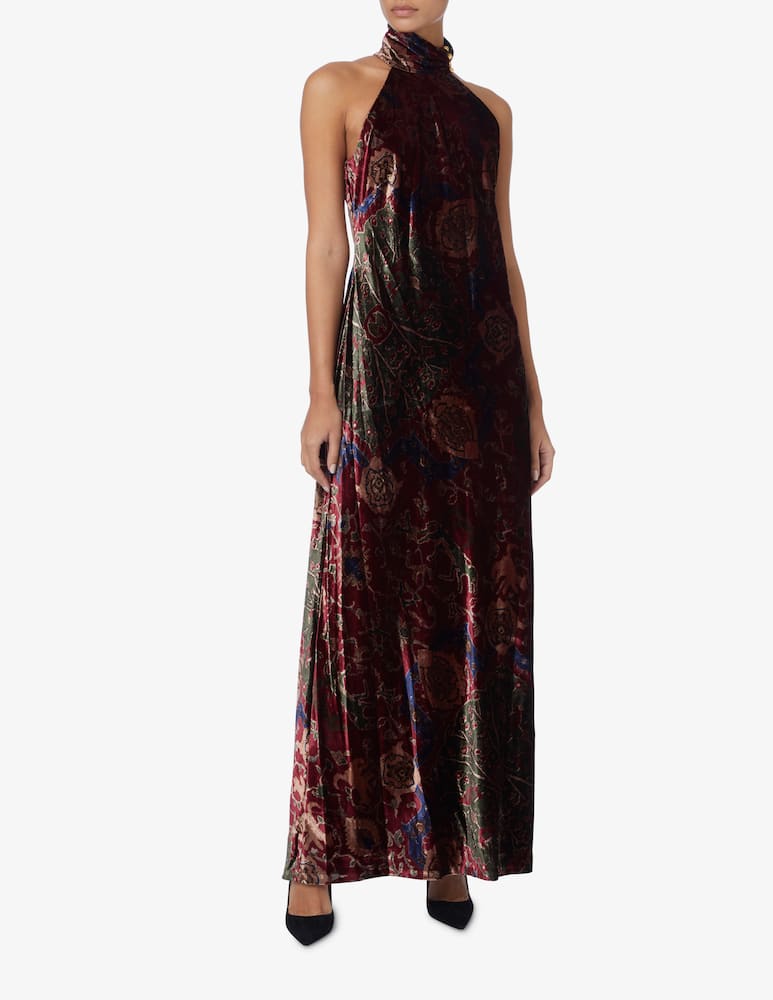 rinascente Lauren Ralph Lauren Garima print velvet sleeveless halter gown - Brown