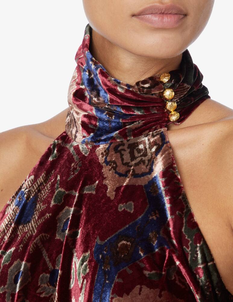 rinascente Lauren Ralph Lauren Garima print velvet sleeveless halter gown - Brown