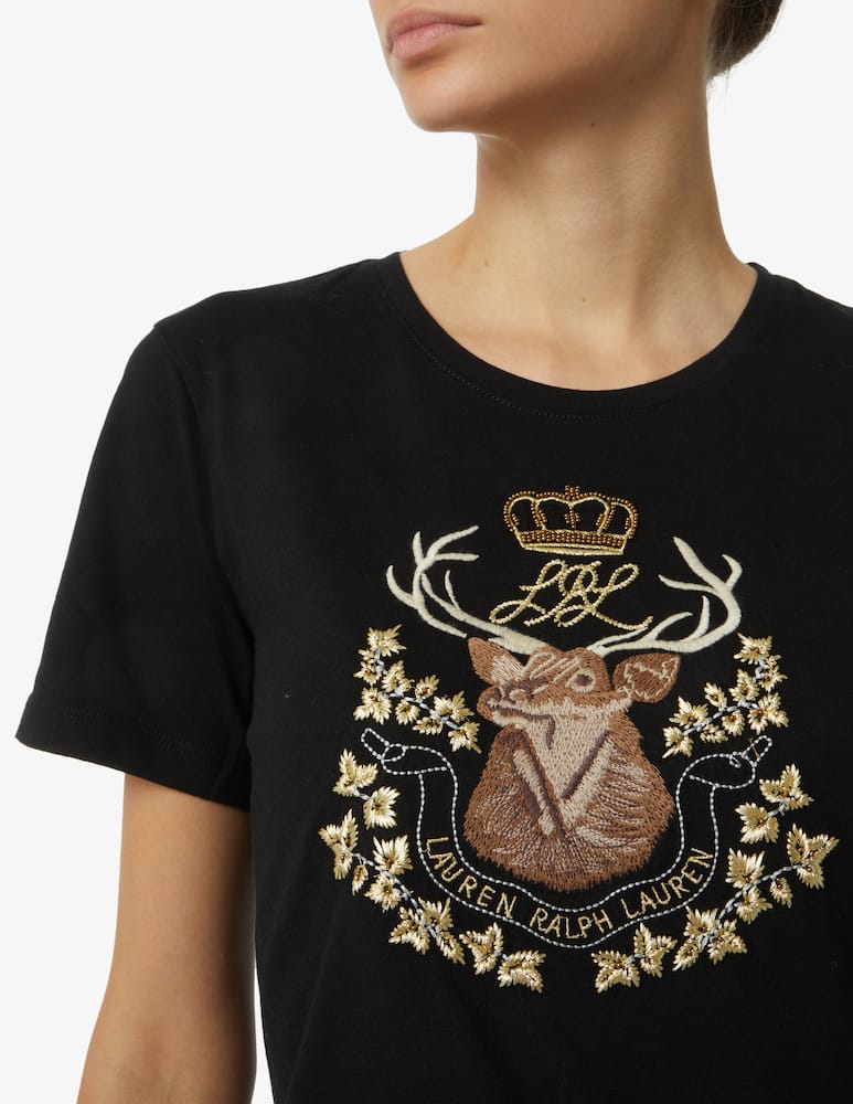 rinascente Lauren Ralph Lauren Katlin beaded crest cotton blend t-shirt - Black