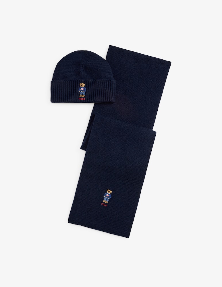 rinascente Polo Ralph Lauren Teddy emblem hat and scarf set