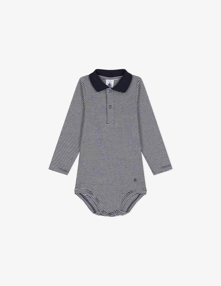 Petit Bateau Body a righe con collo polo - immagine 1 Petit Bateau Body a righe con collo polo - immagine 1