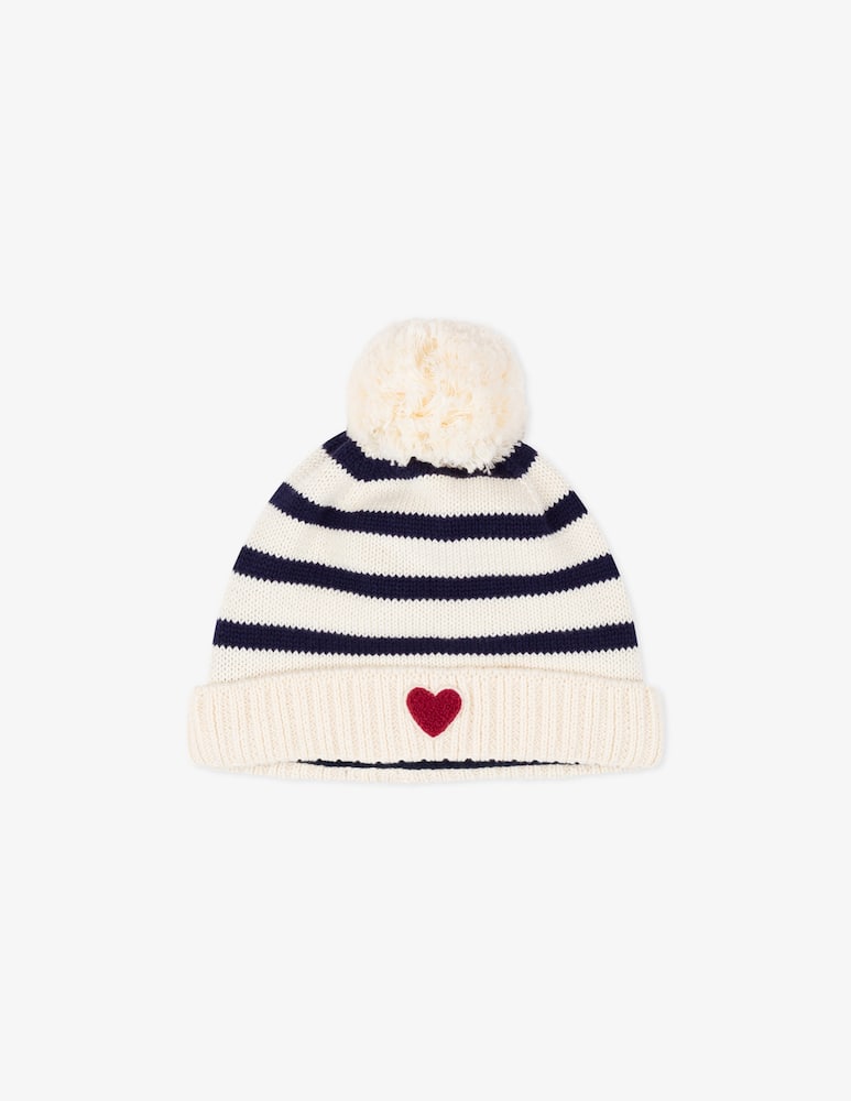 rinascente Petit Bateau Cappello a righe con cuore e pompom