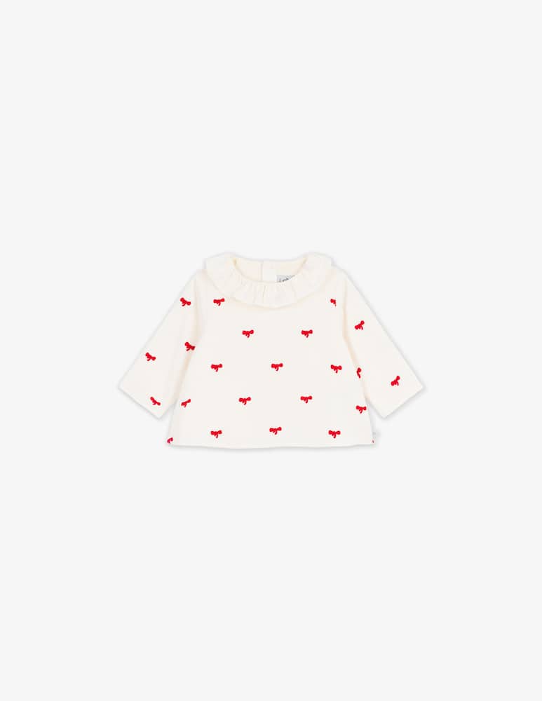 Petit Bateau Ruffle collar bow blouse - picture 1 Petit Bateau Ruffle collar bow blouse - picture 1