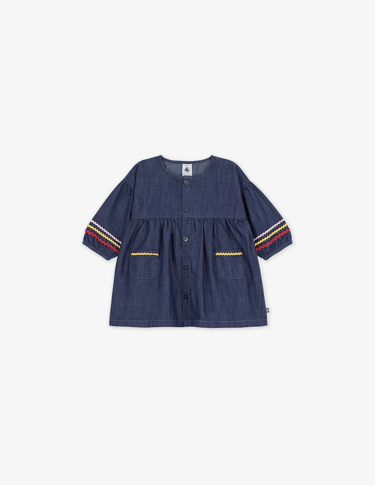 rinascente Petit Bateau Denim dress with ric rac trim
