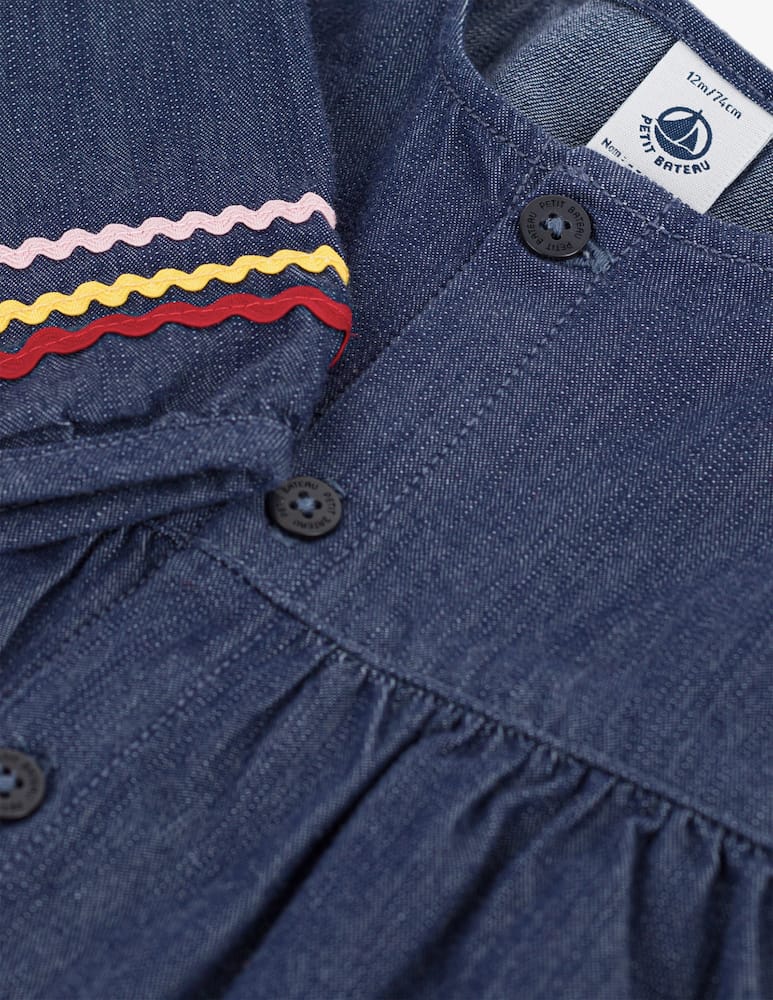 rinascente Petit Bateau Denim dress with ric rac trim