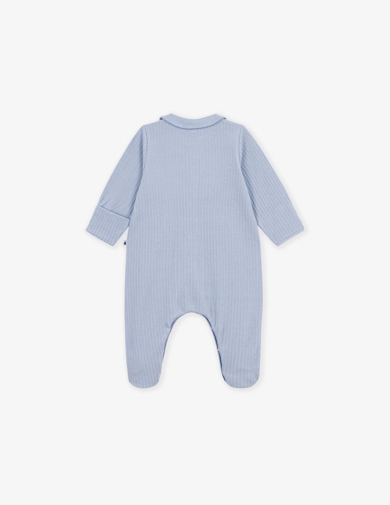 rinascente Petit Bateau Collared ribbed sleepsuit