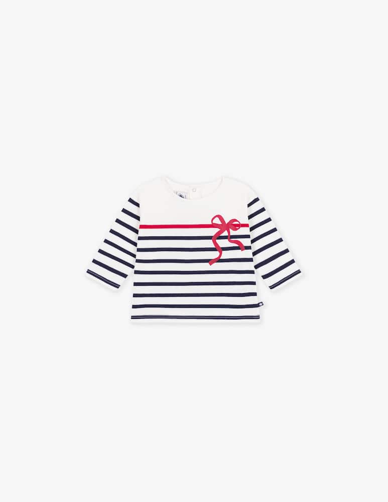 Petit Bateau T-shirt a righe con fiocco maniche lunghe - immagine 1 Petit Bateau T-shirt a righe con fiocco maniche lunghe - immagine 1