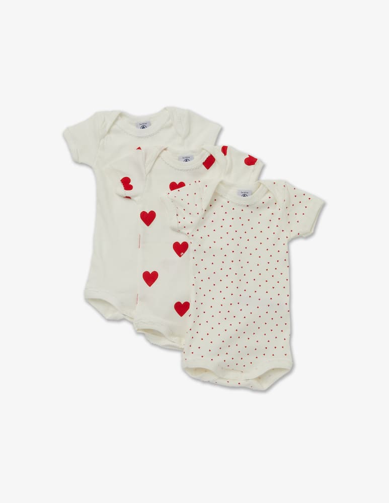 Petit Bateau Heart print bodysuit 3 pcs - picture 1 Petit Bateau Heart print bodysuit 3 pcs - picture 1