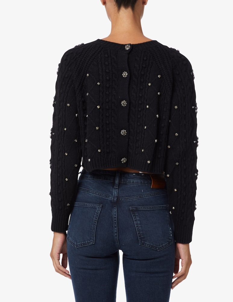 rinascente Ba&sh Maglione crop in lana con cristalli Otello - Nero