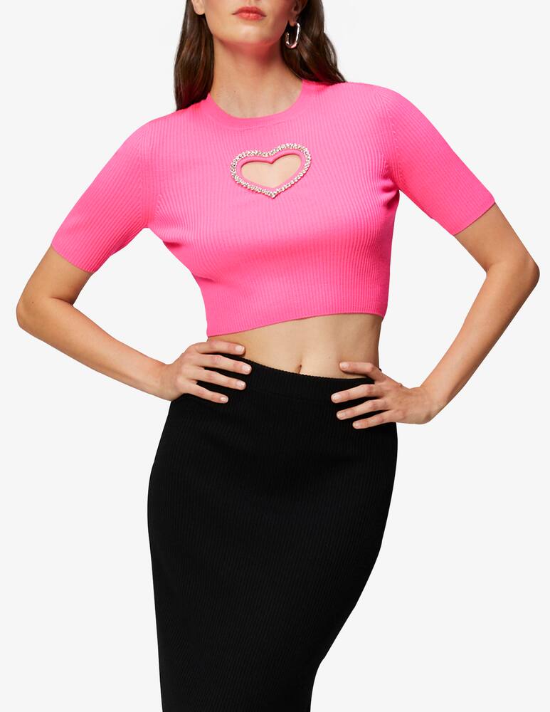 FROM FUTURE Short sleeve rhinestone heart t-shirt - picture 1